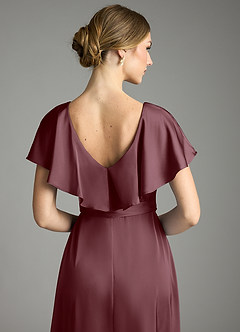 Azazie Lainey Bridesmaid Dresses Sangria A-Line with Pockets Stretch Satin Dress image2