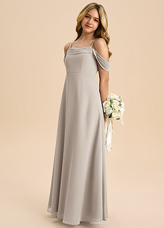 Azazie Anselie Junior Robe Trapèze en Mousseline de soie Épaule décolletée Givre image5