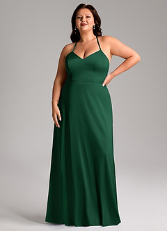 Azazie Mei Robes de demoiselle d'honneur Robe Trapèze en Satin extensible Col en V Vert Foncé image7