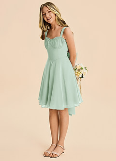 Azazie Arie Junior Agave A-Line Ruched Chiffon Dress image4