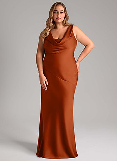 Azazie Rylina Bridesmaid Dresses Burnt Orange Mermaid Stretch Satin Dress image1