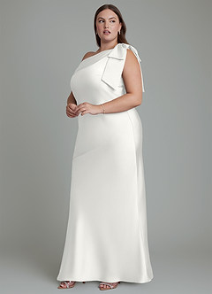 Azazie Yuanna Bridesmaid Dresses White Mermaid One Shoulder Stretch Satin Dress image13
