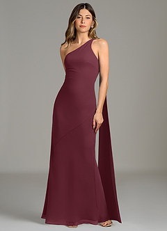 Azazie Juniper Bridesmaid Dresses Cabernet Mermaid One Shoulder Chiffon Dress image4