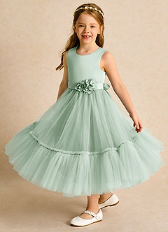 Azazie Miracle Flower Girl Dresses Agave A-Line Bow Matte Satin Dress image4
