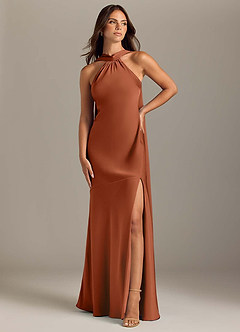 Azazie Kinsley Bridesmaid Dresses Cedar Rose Mermaid Side Slit Stretch Satin Dress image1
