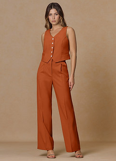 front Rowan Burnt Orange Refined Weave Performance 2-Piece Suit