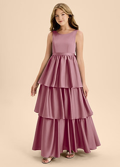 Azazie Meadowyn Junior Vintage Mauve A-Line Bow Stretch Satin Dress image4