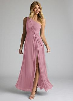 Azazie Brooke Bridesmaid Dresses Vintage Mauve A-Line One Shoulder Mesh Dress image2