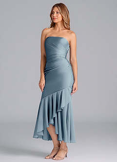 Azazie Danie Abiti da Damigella Abito Tubino in Chiffon Senza Cinturino Blu Polveroso image4