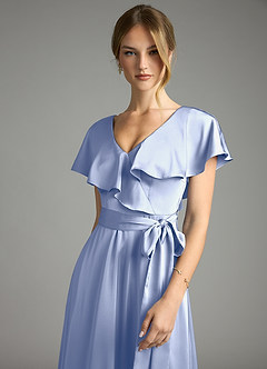 Azazie Lainey Bridesmaid Dresses Ice A-Line with Pockets Stretch Satin Dress image6