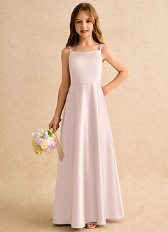 Azazie Joella Girls Formal Flower Girl Dresses Blushing Pink A-Line Pleated Stretch Satin Dress image3