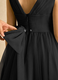 Azazie Macaron Jurken voor bloemenmeisjes A-Lijn Jurk van Tule Geplooid Zwart image6