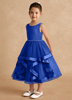 Azazie Posy Blumenmädchenkleider A-Linie Mit Perlen Tüll Kleid Königsblau image3