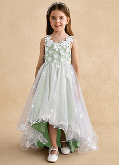 Azazie Celia vestidos de niña de las flores Vestido de Salvia Polvorienta de Tul de Corte En A con Encaje image7