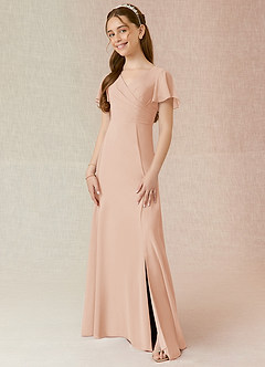 Azazie Induh Junior Robe Trapèze en Mousseline de soie Rayé Rose Perle image1