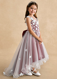 Azazie Celia Flower Girl Dresses Burgundy A-Line Lace Tulle Dress image3