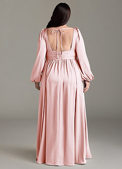 Azazie Norah Robes de demoiselle d'honneur Robe Trapèze en Satin extensible Rose Pâle image8