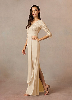 Azazie Poe Mother of the Bride Dresses Champagne Sheath Lace Dress image2