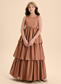 Azazie Meadowyn Junior Bronzer A-Line Bow Stretch Satin Dress image5