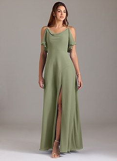 Azazie Darcia Bridesmaid Dresses Pistachio A-Line Side Slit Chiffon Dress image3
