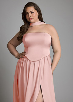 Azazie Cadence Robes de demoiselle d'honneur Robe Trapèze Convertible en Satin extensible Corset Rose Poudré image16