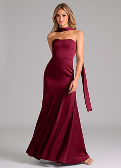 Azazie Shiloh Bridesmaid Dresses Burgundy Mermaid Strapless Stretch Satin Convertible Dress image4