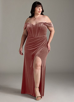 Azazie Jas Bridesmaid Dresses Rustic Rose Sheath Off-The-Shoulder Corset Velvet Convertible Dress image9
