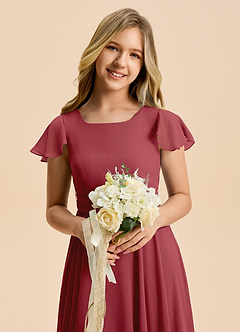 Azazie Cady Junior Abito A-Line in Chiffon Plissettato Melograno image8