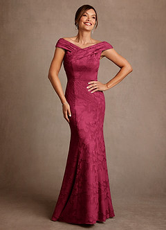Azazie Aberdeen Mother of the Bride Dresses Burgundy Sheath Pleated Floral Burnout Dress image1