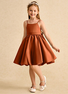 Azazie Davine Flower Girl Dresses Burnt Orange A-Line Spaghetti Strap Matte Satin Dress image5