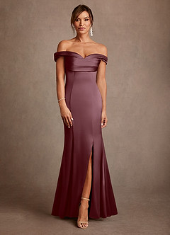 Azazie Boone Abiti per la Madre della Sposa Abito Sirena in Raso Elasticizzato a Spalla Scoperta Sangria image2