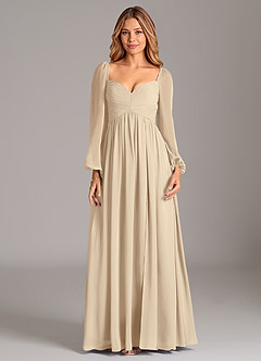 Azazie Alia Bridesmaid Dresses Champagne A-Line Long Sleeve Chiffon Dress image7