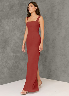 Azazie Flori Bridesmaid Dresses Terracotta Sheath Square Neckline Chiffon Dress image4