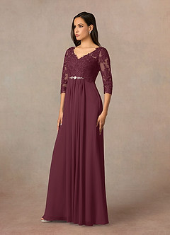 Azazie Hayek Mother of the Bride Dresses Cabernet A-Line V-Neck Lace Chiffon Dress image2