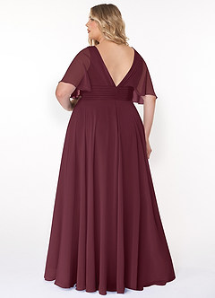 Azazie Pamela Bridesmaid Dresses Cabernet A-Line V-Neck Pleated Chiffon Dress image7