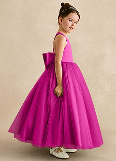 Azazie Peanut Flower Girl Dresses Fuchsia A-Line Strap Tulle Dress image3