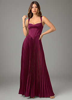 Azazie Avenelle Bridesmaid Dresses Red Plum A-Line Corset Stretch Satin Dress image4