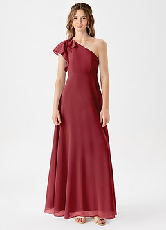 Azazie Arabella Junior Vestido de Granada de Gasa de Corte en A con Volante image3