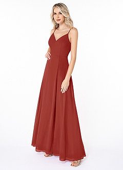 Azazie Lena Abiti da Damigella Abito A-Line in Chiffon Pizzo Terracotta image3