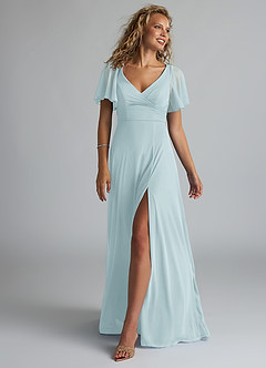 Azazie Induh Bridesmaid Dresses Mist A-Line Flutter V-neck Mesh Dress image1