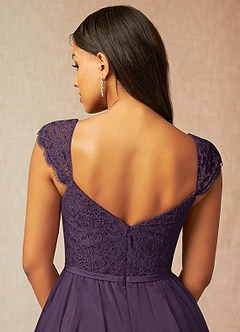 Azazie Luxi Bridesmaid Dresses Plum A-Line Pleated Tulle Dress image5
