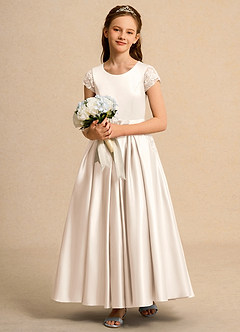Azazie Bunny Girls Formal Flower Girl Dresses White Alabaster Ball-Gown Lace Dress image3