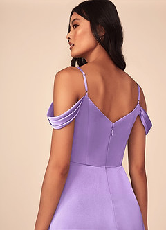Azazie Ocean Brudtärnklänningar Klänning av A-Line i Stretch Satin V-ringad plisserad Lila image5