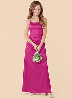 Azazie Renna Junior Robe Sirène en Satin extensible Plissée Fuchsia image4