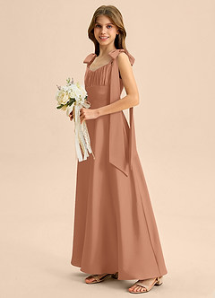 Azazie Halley Junior Abito A-Line in Raso Elasticizzato Fiocco Bronzo image1