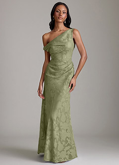 Azazie Emerson Brudtärnklänningar Klä av Sjöjungfru i Blommig Utbrändhet Av axeln Pistasch image1