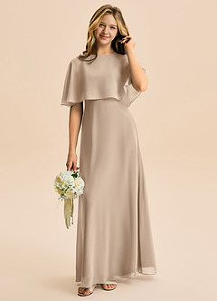 Azazie Maris Junior Abito A-Line in Chiffon Taupe image1