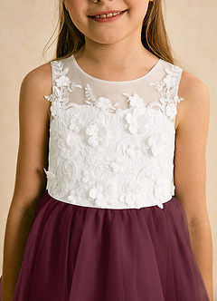Azazie Lina Flower Girl Dresses Ivory Cabernet Ball-Gown Lace Dress image8