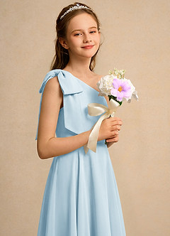 Azazie Guppy Girls Formal Jurken voor bloemenmeisjes A-Lijn Jurk van Chiffon One-Shoulder Hemelsblauw image4