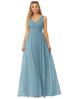 Azazie Kora Jurken voor bruidsmeisjes Jurk van Chiffon met A-Lijn Geplooid Mystiek Blauw image1